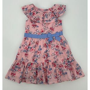 Janie & Jack Ruffle Pink Floral Dress Flower Toddler Size 3 Party Bow